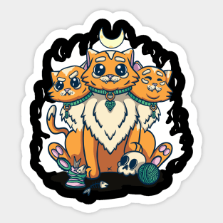 Kawaii Pastel Goth Cute Creepy 3 Headed Cat Sticker